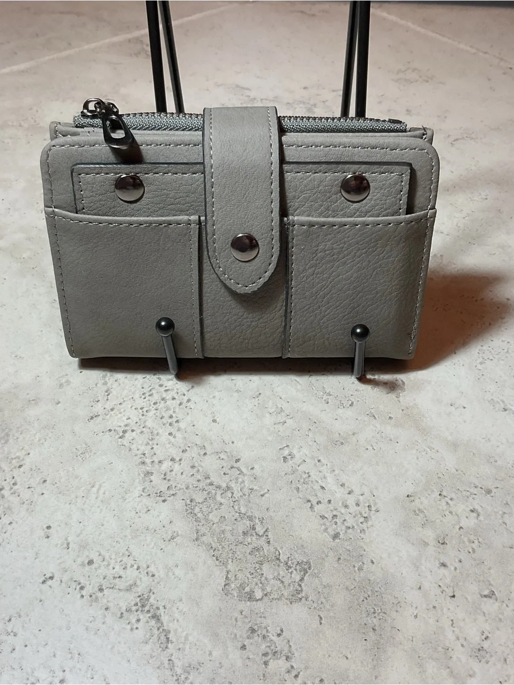 Women's Small BI-fold Retro Gray Multi-Pocket Crossbody Wallet Purse NWOT