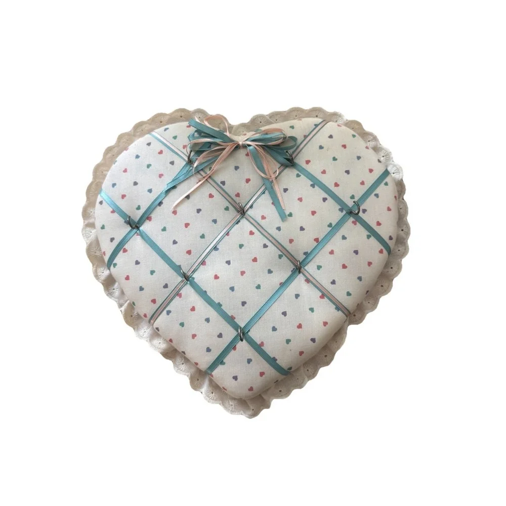 VTG Handmade Shabby Cottage Core Granny Heart Shaped Wall Hanging With Hooks 12
