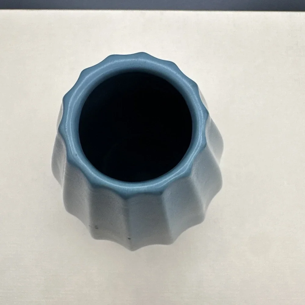 Anthropologie Vase‎ Matte Blue Ribbed Small Bud Flower w Tag Modern Coastal