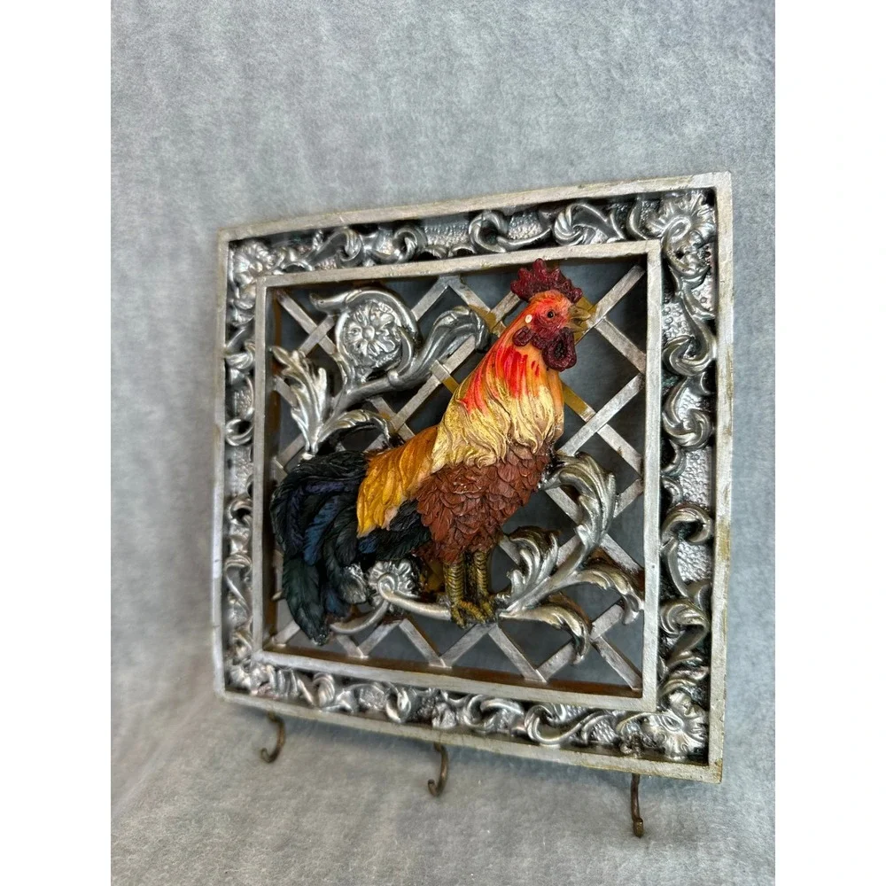 Vintage Rooster 3D Wall Art Key‎ Holder Rack Frame Plaque Rustic Farmhouse Decor