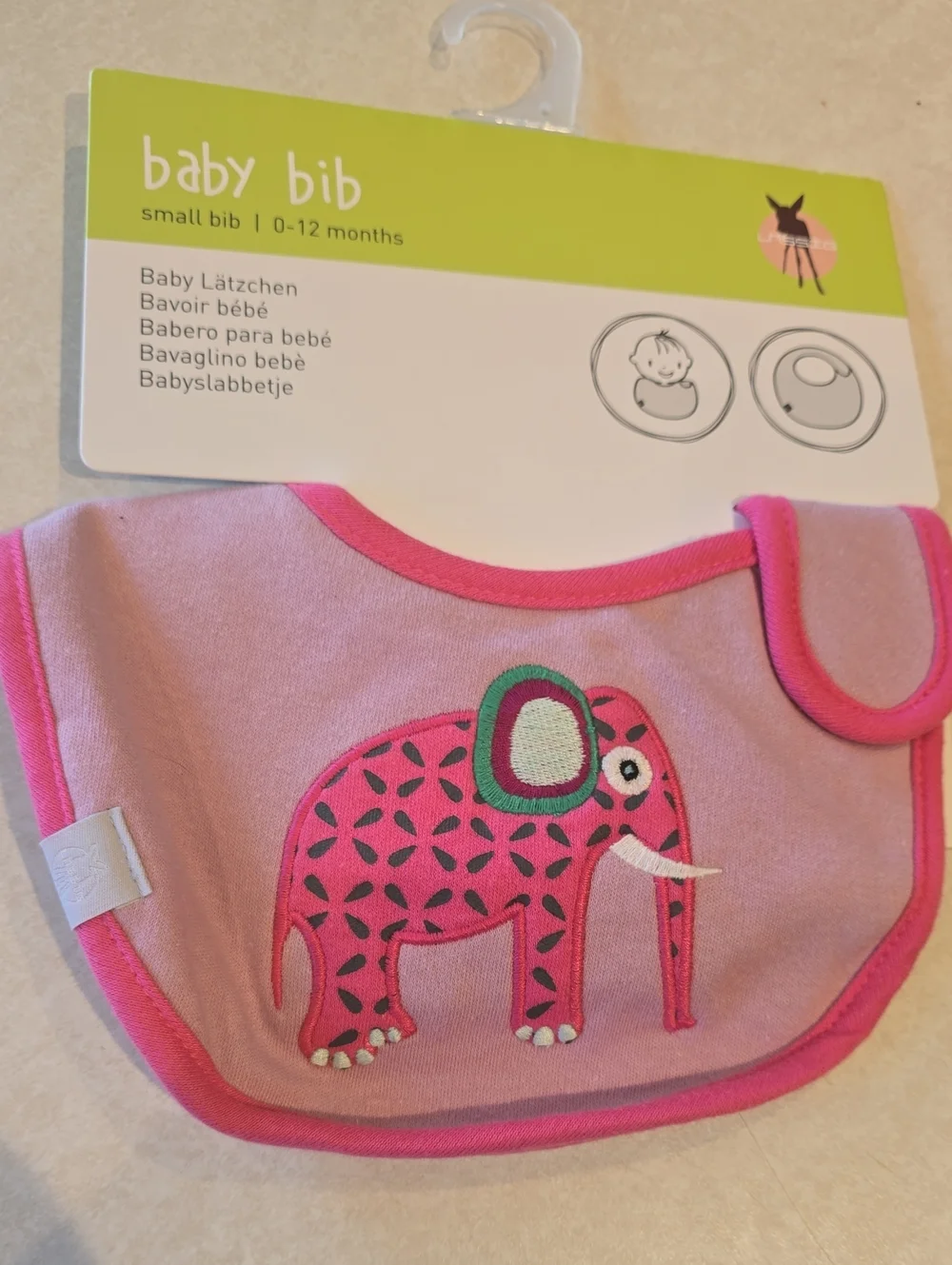 Pink Elephant Baby Bib 0-12 Months