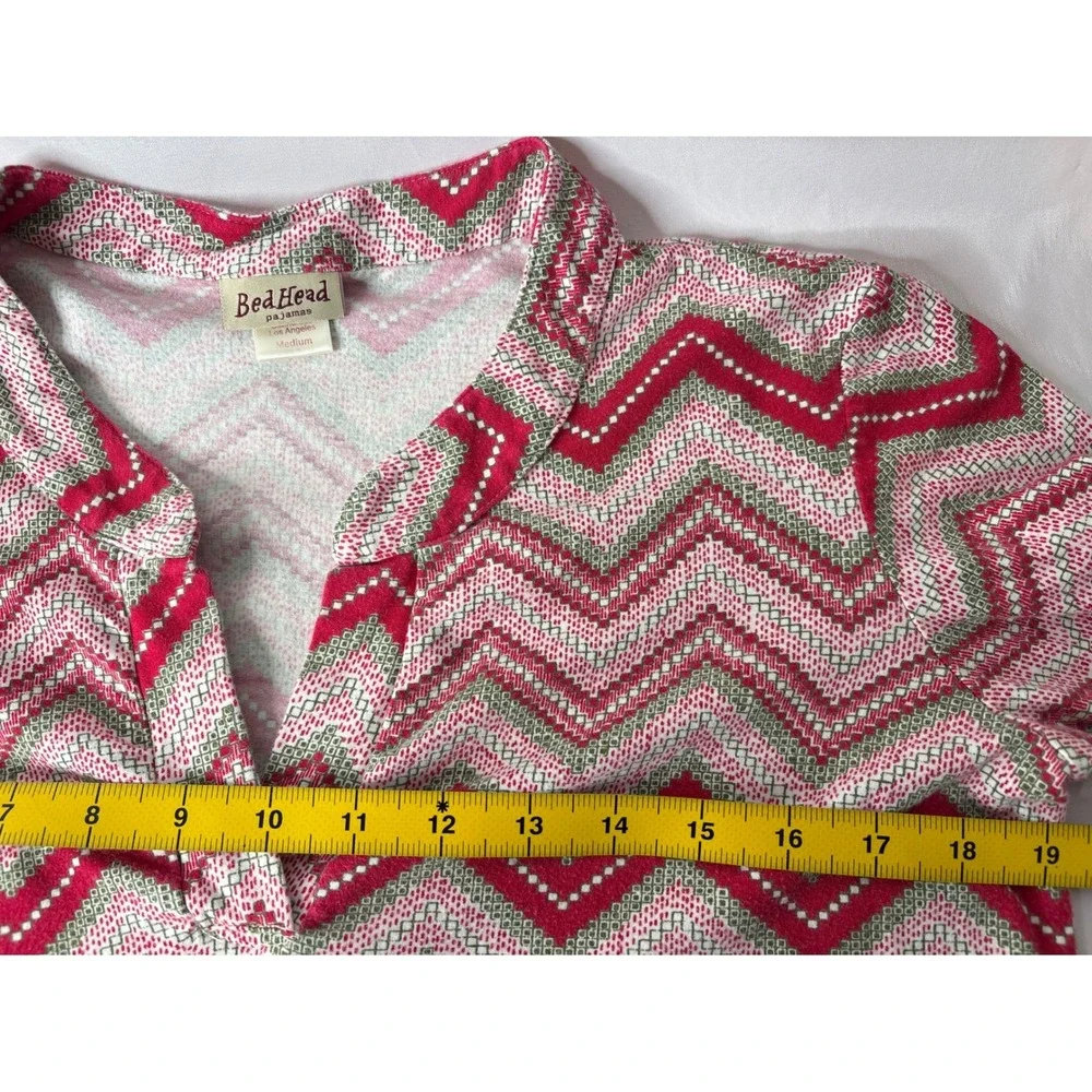 BedHead Womens Red Chevron Cotton Pajama Matching Set Sz M Cozy Sleepwear Preppy