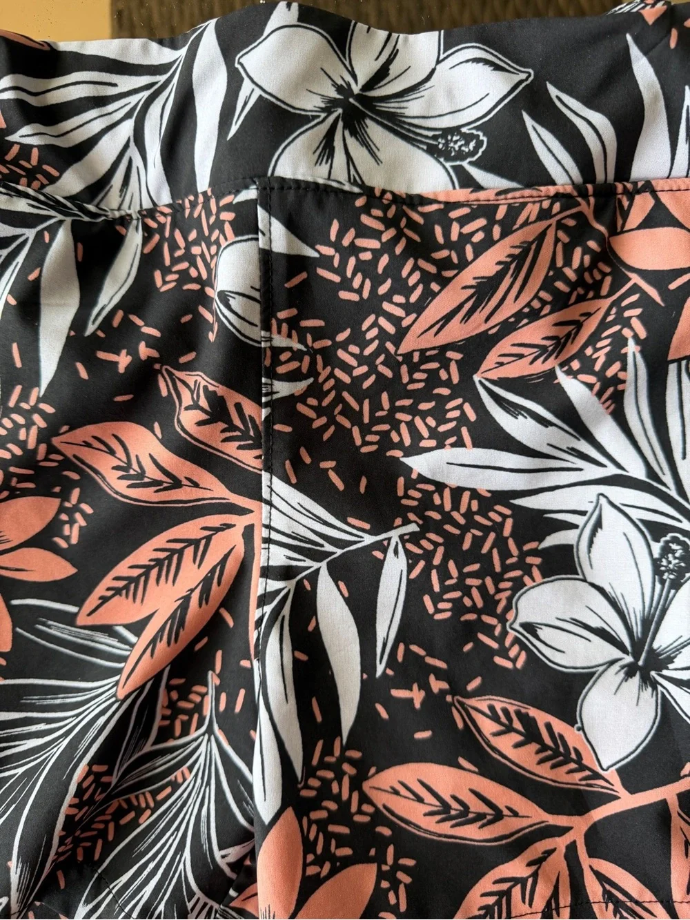 Reel Legends Black  Shorts with Coral & White Floral Design sz PS