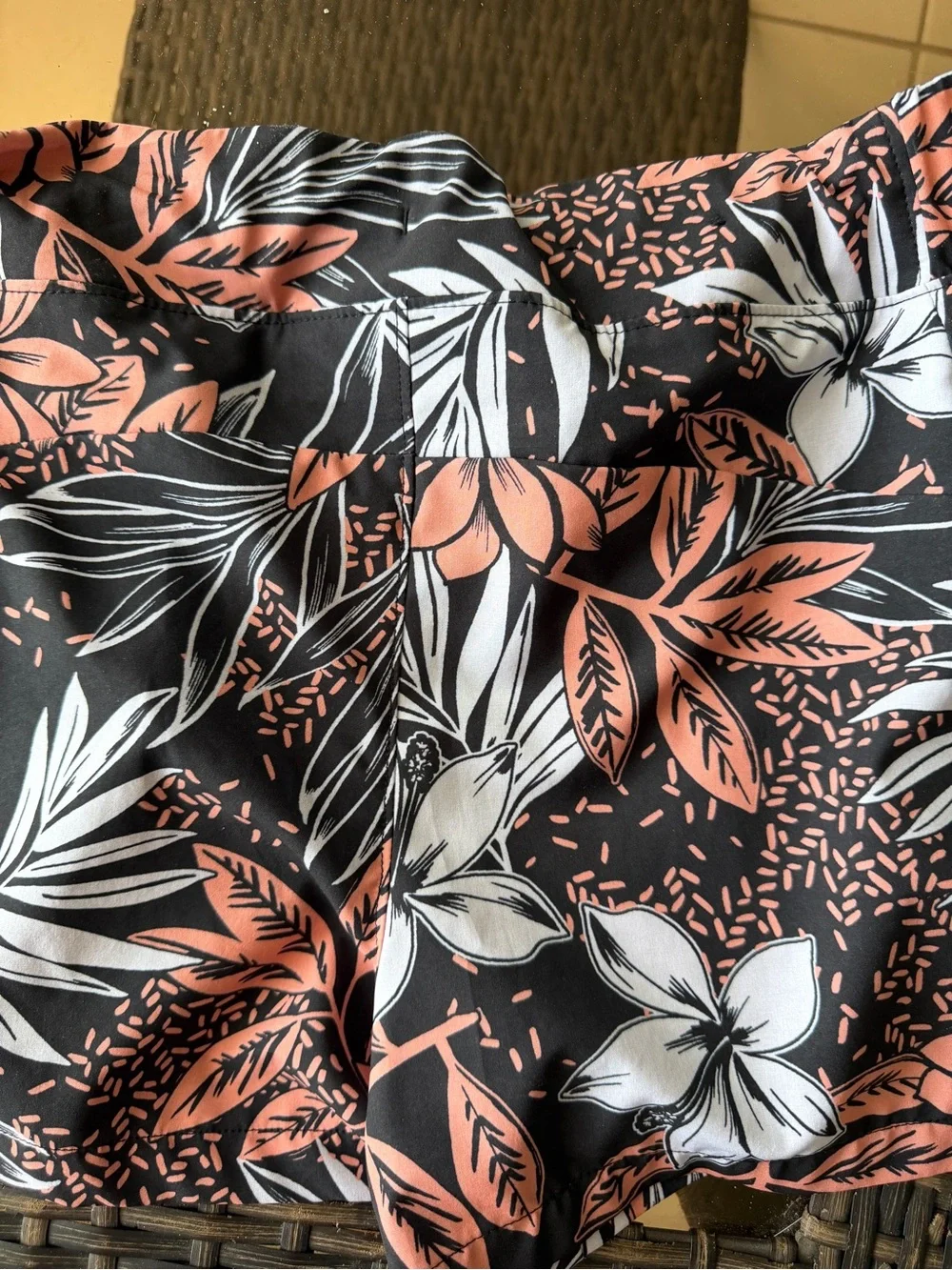 Reel Legends Black  Shorts with Coral & White Floral Design sz PS