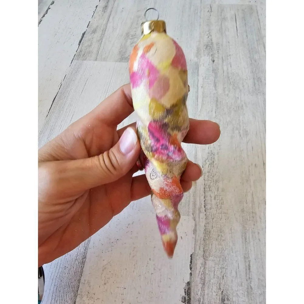 Watercolor orange pink icicle glass‎ ornament