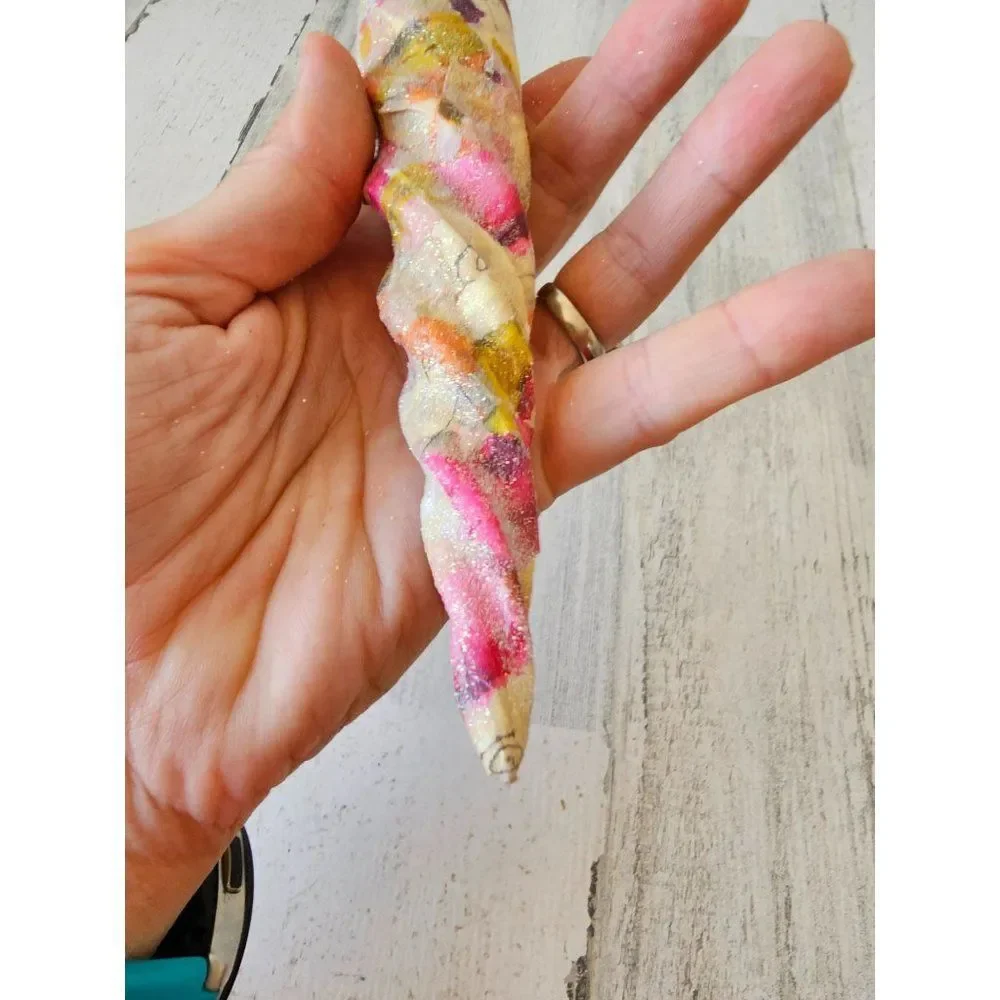 Watercolor orange pink icicle glass‎ ornament