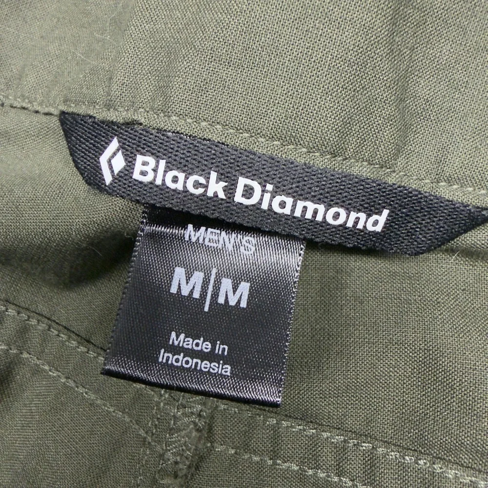Black Diamond Pants Mens Medium Green Cotton Nylon Belted Hiking Climbing Cargo