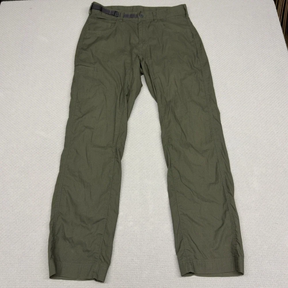 Black Diamond Pants Mens Medium Green Cotton Nylon Belted Hiking Climbing Cargo