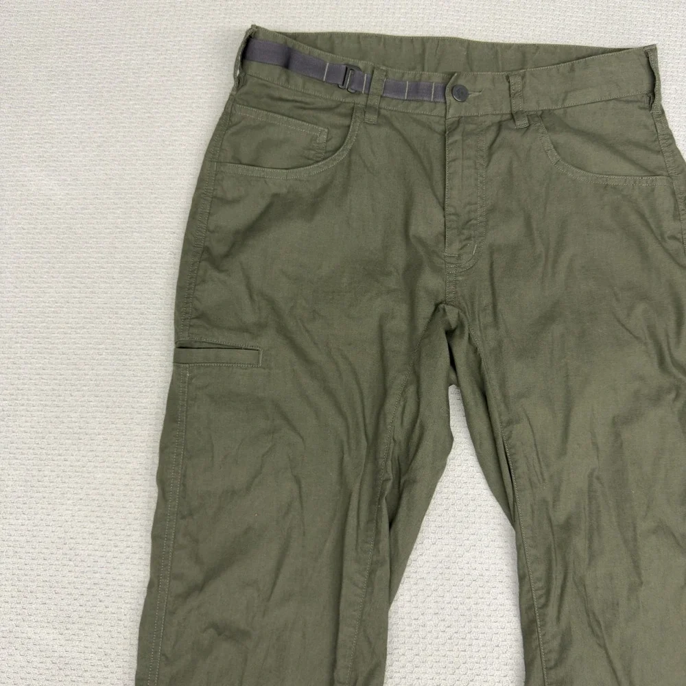 Black Diamond Pants Mens Medium Green Cotton Nylon Belted Hiking Climbing Cargo
