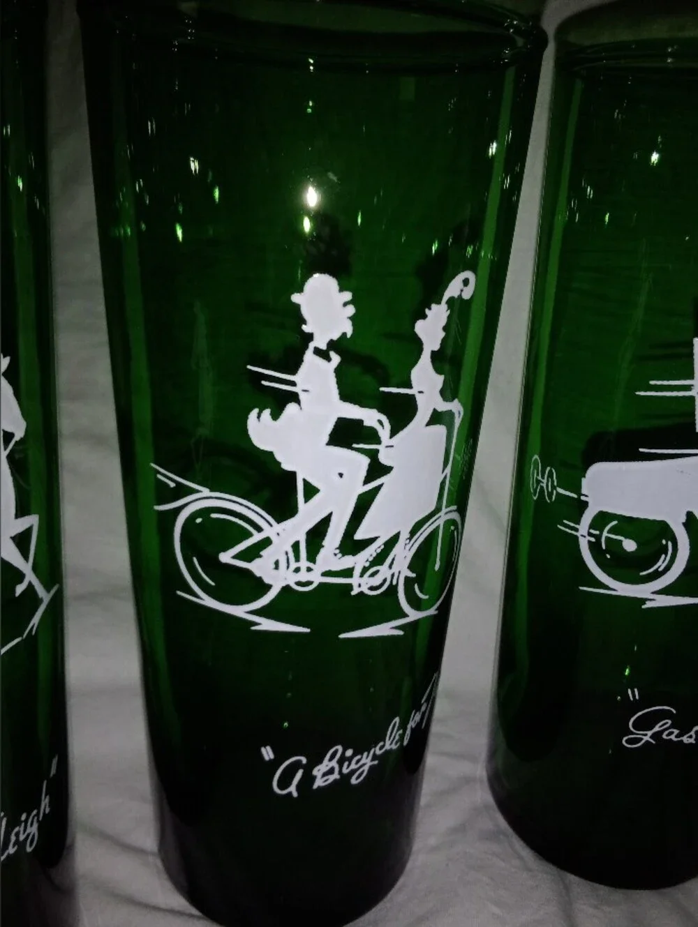 Mid Century MCM Tumbler Collins Drink Glasses Gay Nineties Transportation Design