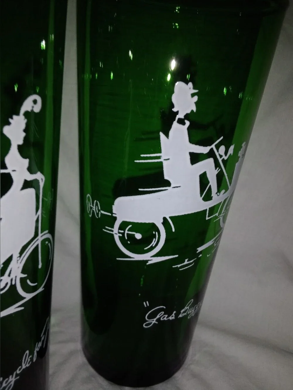 Mid Century MCM Tumbler Collins Drink Glasses Gay Nineties Transportation Design