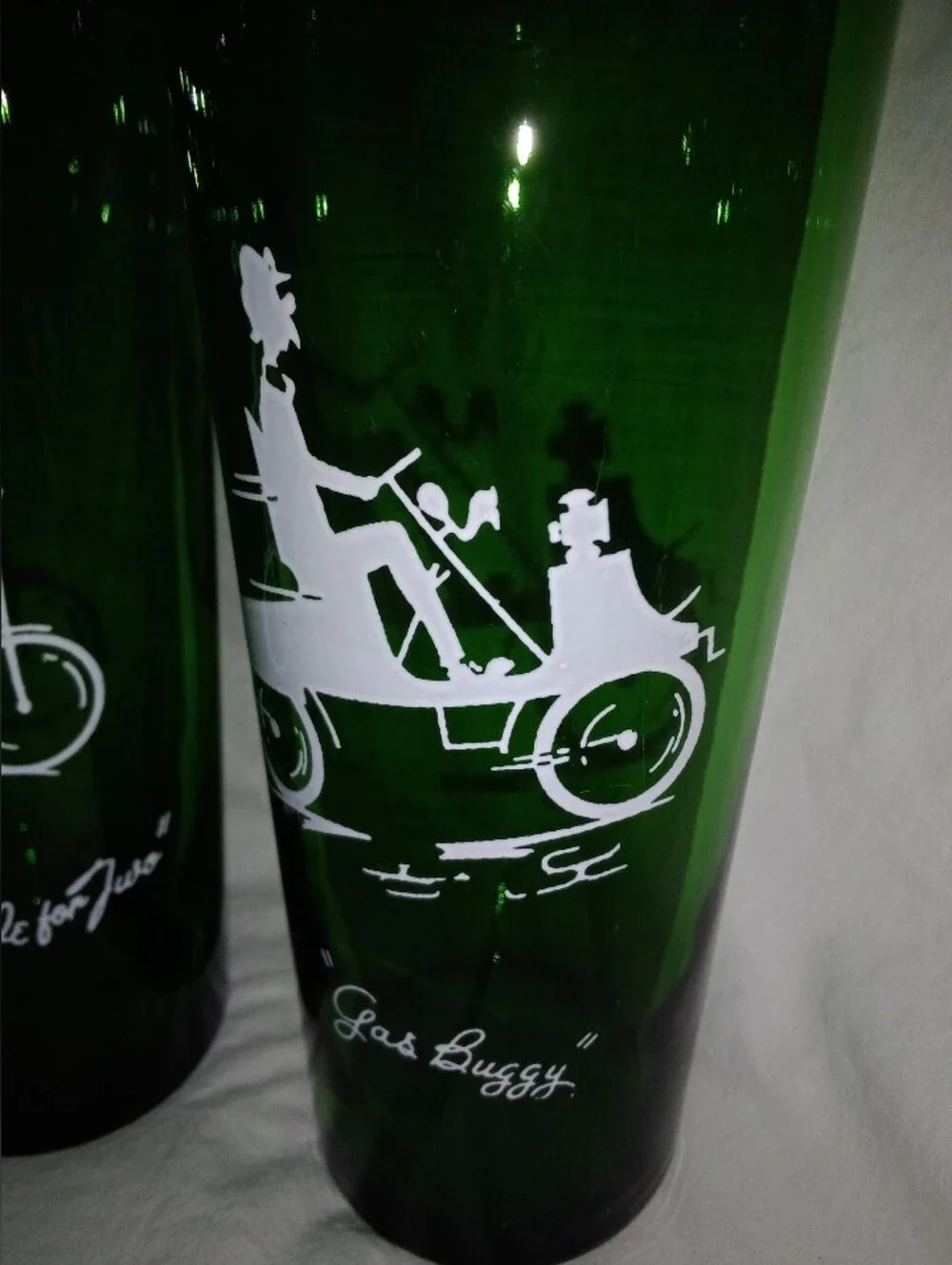 Mid Century MCM Tumbler Collins Drink Glasses Gay Nineties Transportation Design