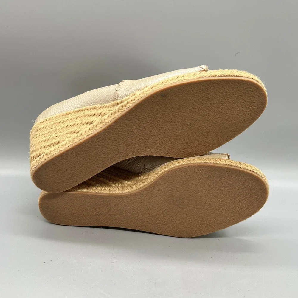 Jack Rogers Sandals Womens 9 Gold Leather Palmer Espadrille Peep Toe Wedge Shoes